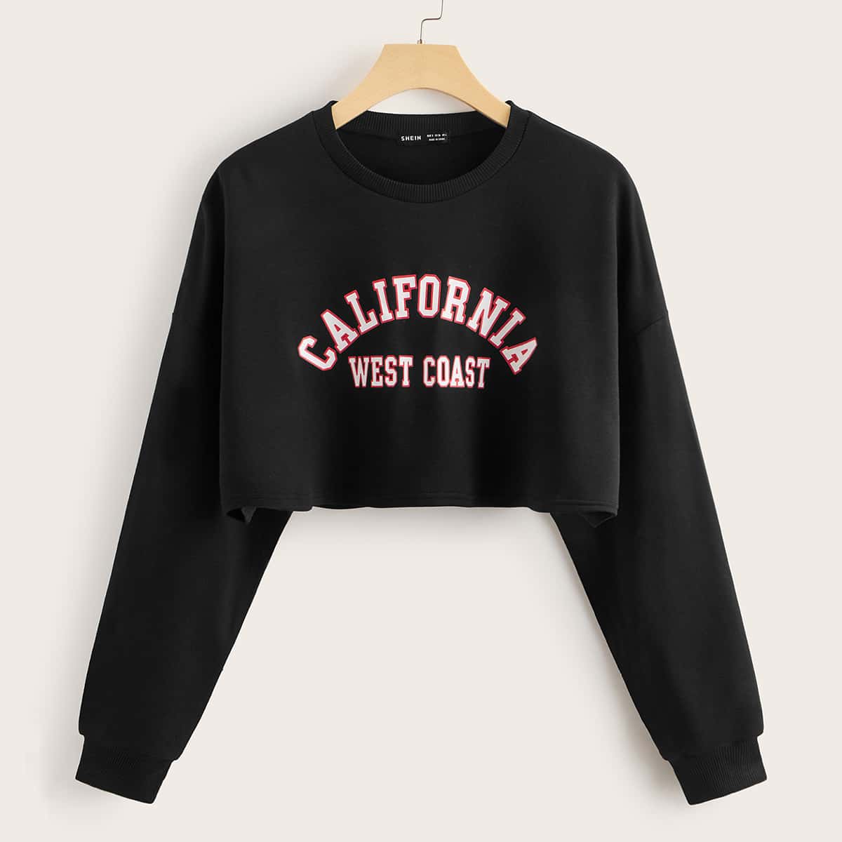 

Drop Shoulder Slogan Graphic Pullover, Black