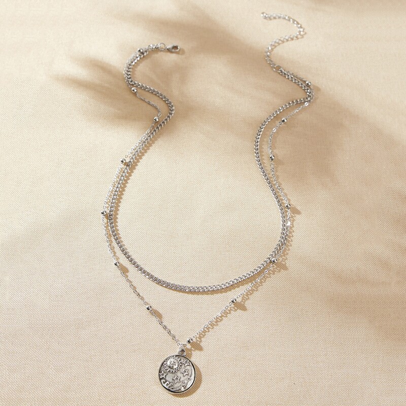 

Star Coin Layered Chain Necklace, Silver