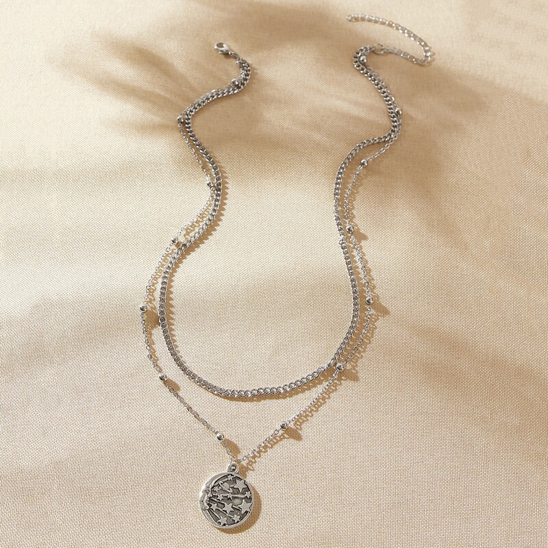 

Star Coin Layered Chain Necklace, Silver
