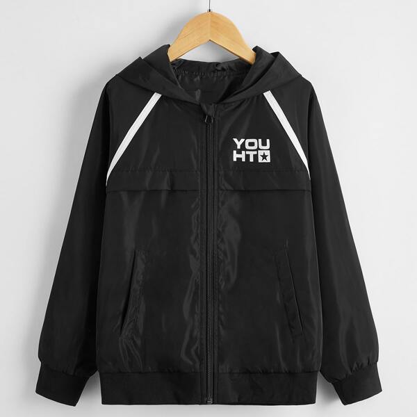 

Toddler Boys Letter Graphic Hooded Windbreaker Jacket, Black