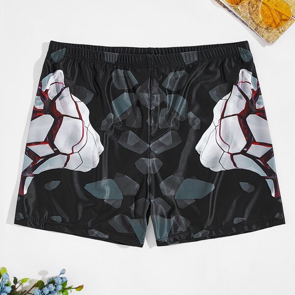

Men Abstract Cat Print Swim Trunks, Multicolor