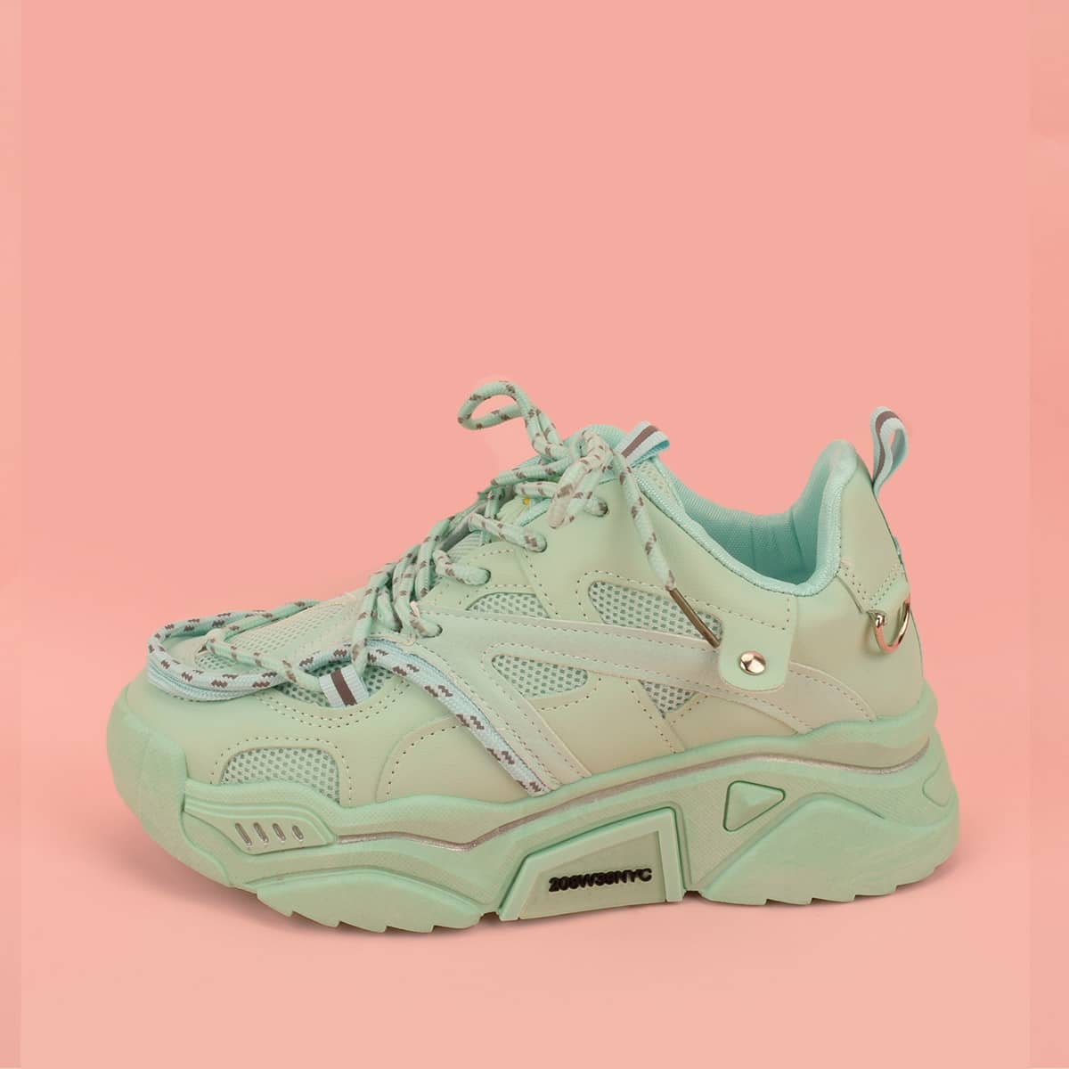 

Lace-up Front Mesh Panel Chunky Sneakers, Green