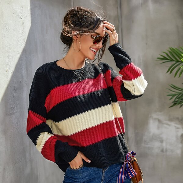 

Color-block Drop Shoulder Oversized Sweater, Multicolor