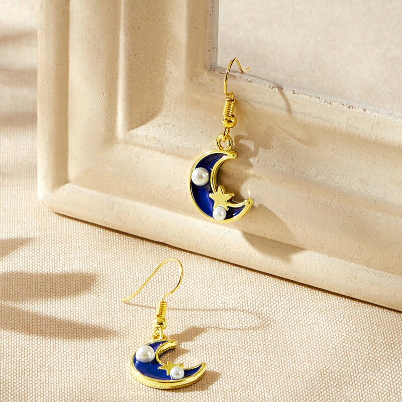 

Moon Drop Earrings, Navy blue