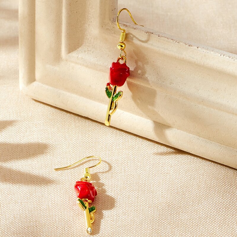 

Rose Drop Earrings, Red