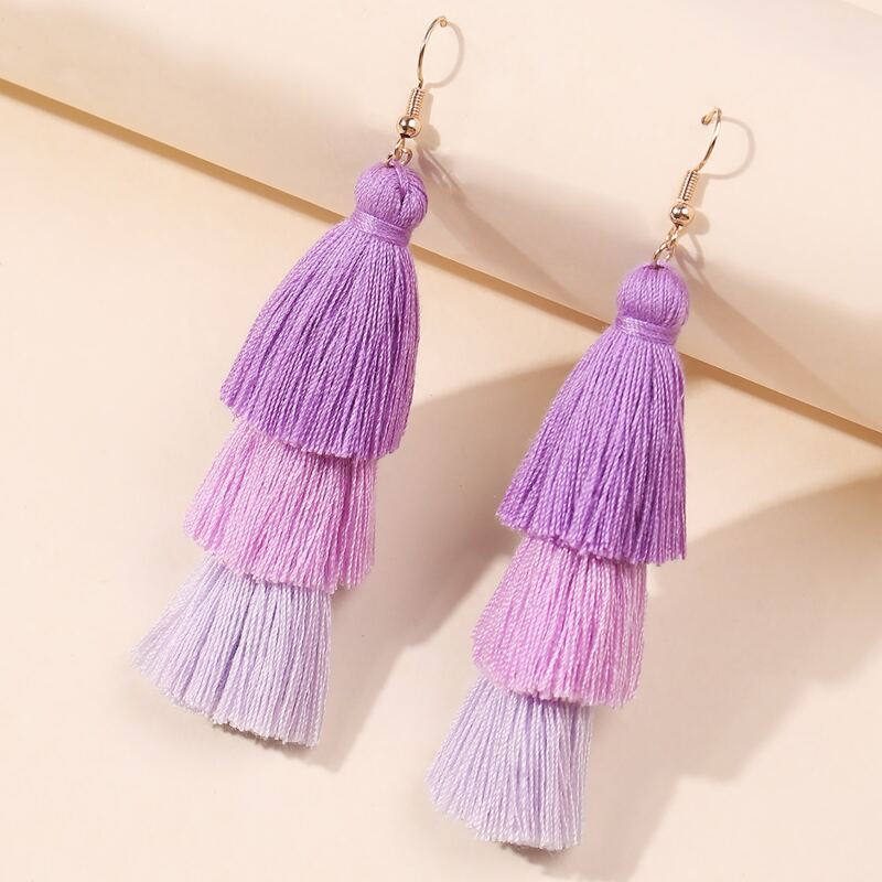 

Tiered Tassel Charm Drop Earrings, Purple