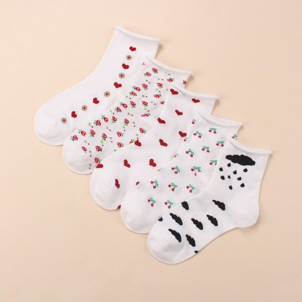 

5pairs Heart Pattern Socks, Multicolor