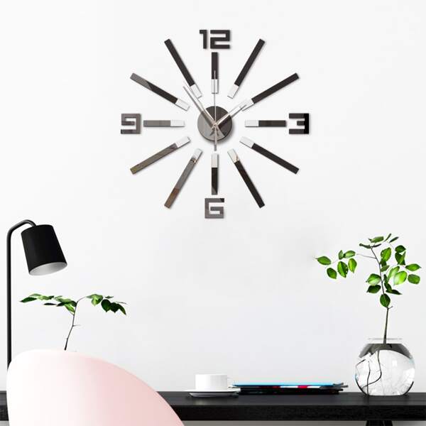 

1set Mirror Surface Wall Clock, Black