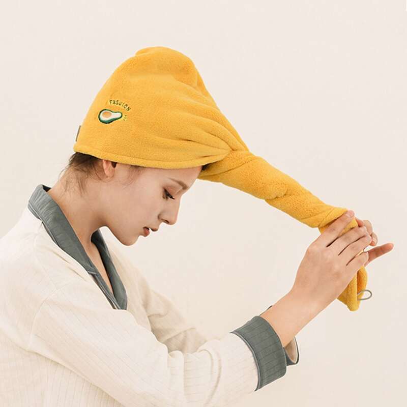 

1pc Avocado Embroidery Hair Drying Cap, Yellow