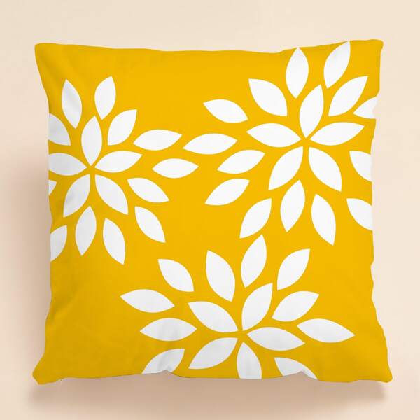 

1pc Leaf Print Cushion Cover Without Filler, Yellow