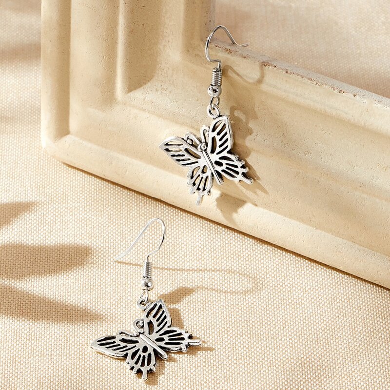 

Butterfly Drop Earrings, Silver