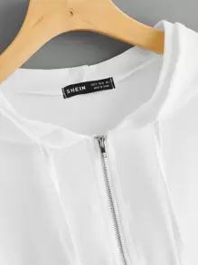 Drop Shoulder Drawstring Zip Up Hoodie - White - View 3