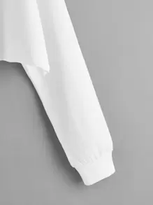 Drop Shoulder Drawstring Zip Up Hoodie - White - View 4