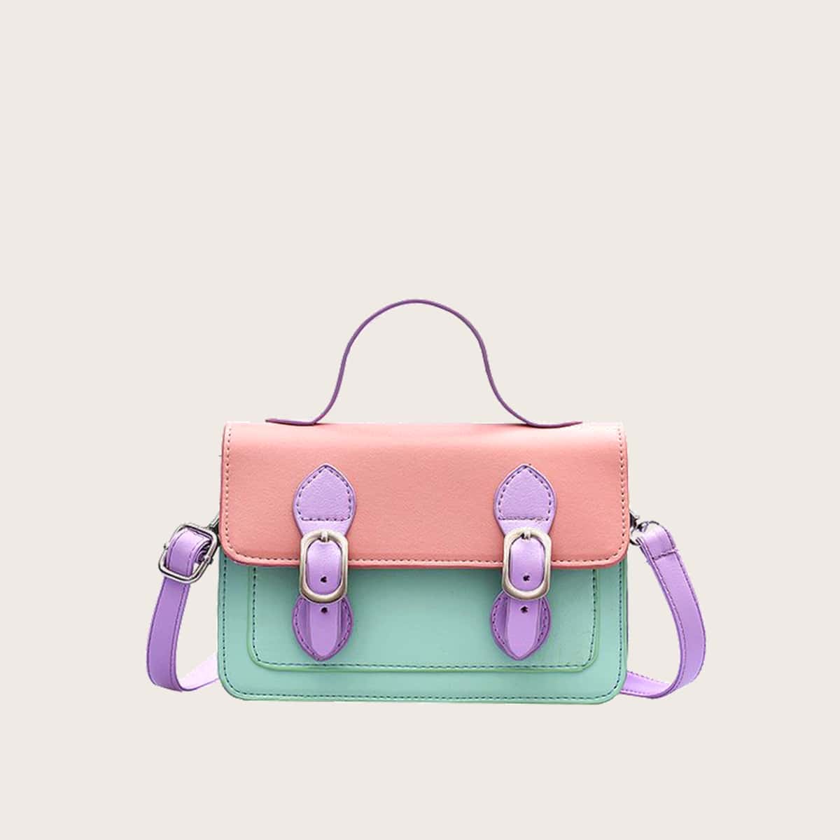 

Colorblock Buckle Satchel Bag, Multicolor
