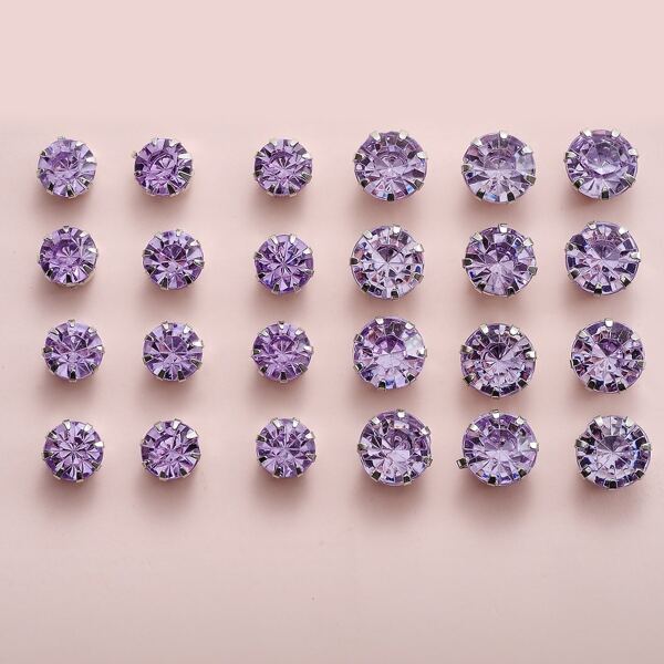 

12pairs Rhinestone Decor Stud Earrings, Purple