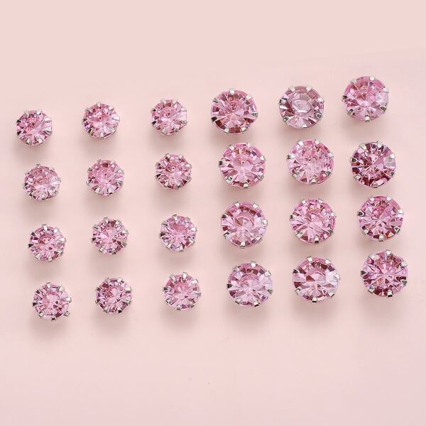 

12pairs Rhinestone Decor Stud Earrings, Pink