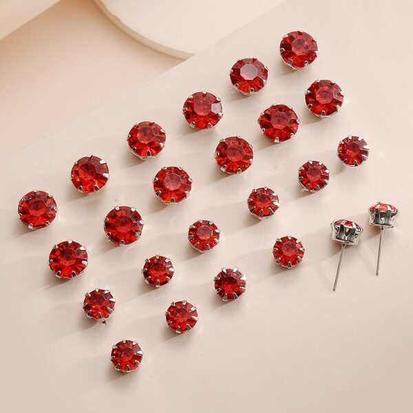 

12pairs Rhinestone Decor Stud Earrings, Red