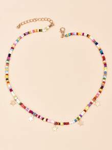 Star Charm Beaded Necklace - Multicolor - View 2