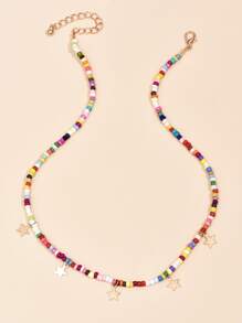 Star Charm Beaded Necklace - Multicolor - View 4