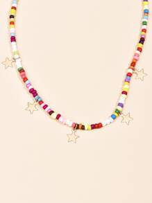 Star Charm Beaded Necklace - Multicolor - View 5