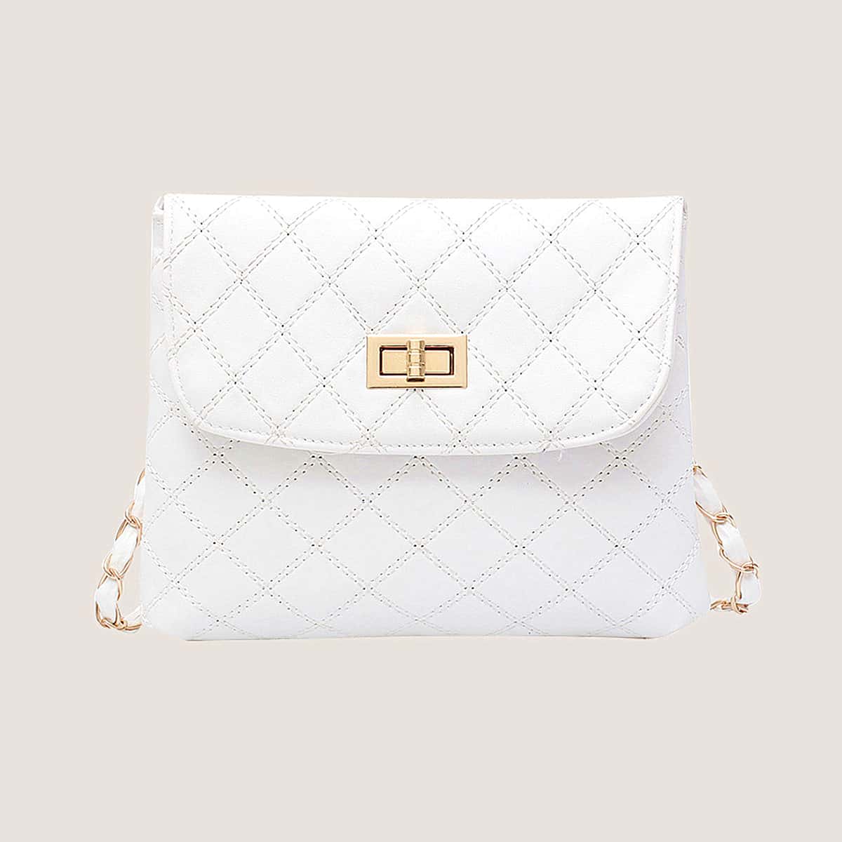 

Quilted Chain Crossbody Bag, White