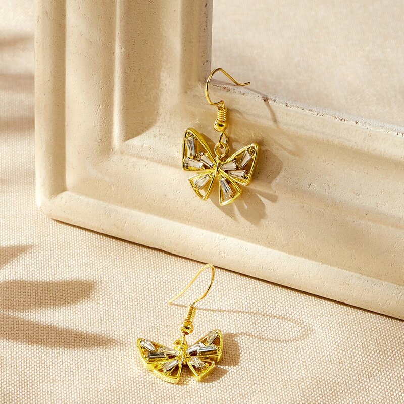 

Rhinestone Butterfly Drop Earrings, Gold