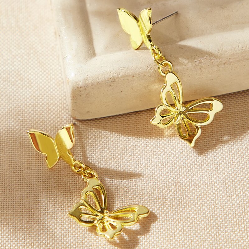 

Butterfly Drop Earrings, Gold