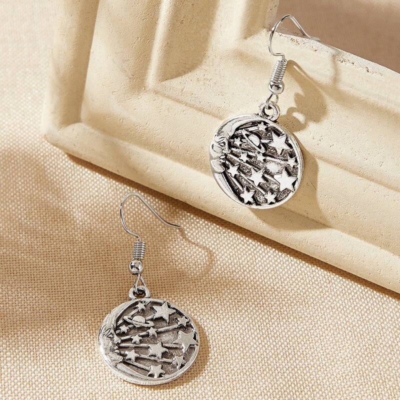 

Star Coin Drop Earrings, Silver