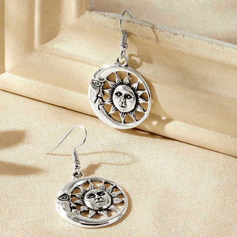 

Sun & Moon Drop Earrings, Silver