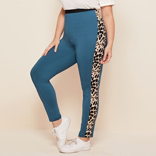 

Plus Leopard Sideseam Leggings, Dusty blue