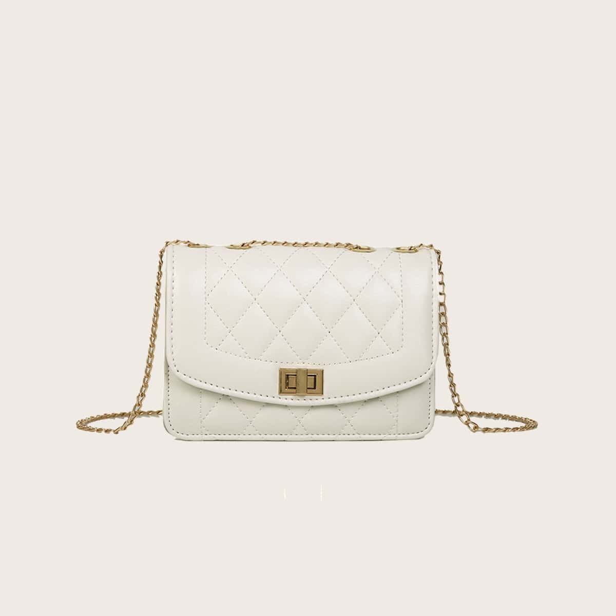 

Quilted Chain Crossbody Bag, Beige
