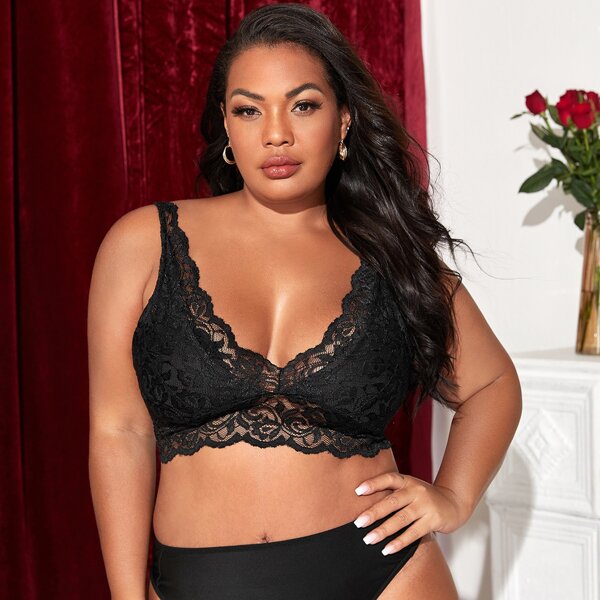 

Plus Floral Lace Bralette, Black
