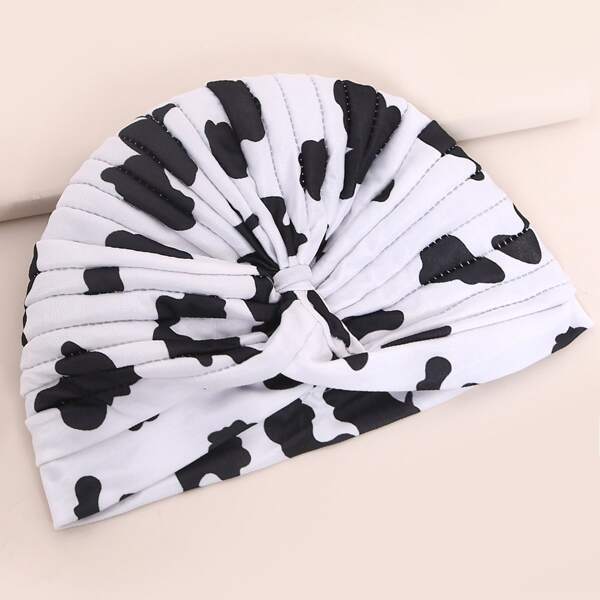 

Cow Graphic Turban Hat, Black and white