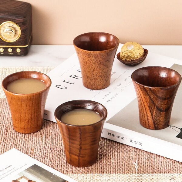 

1pc Wooden Tea Cup, Brown