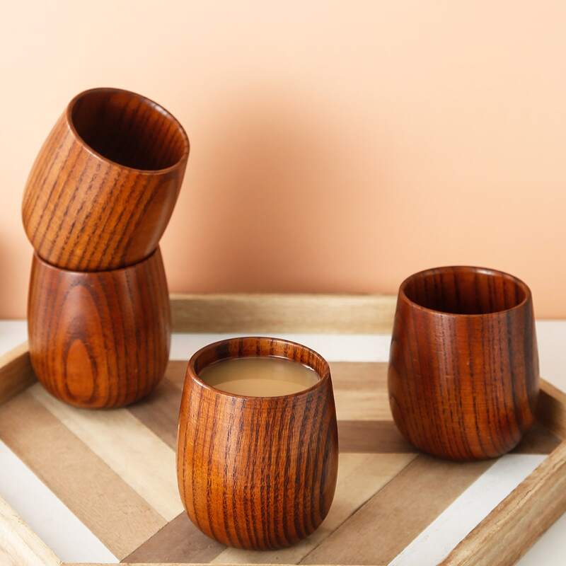 

1pc Wooden Tea Cup, Brown
