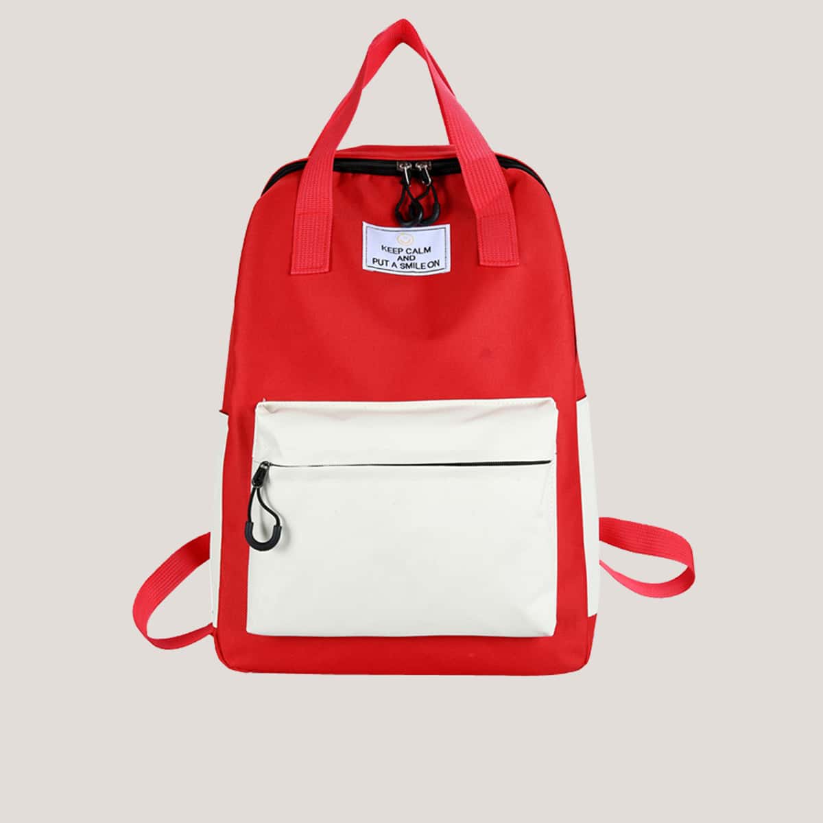 

Colorblock Pocket Backpack, Red and white