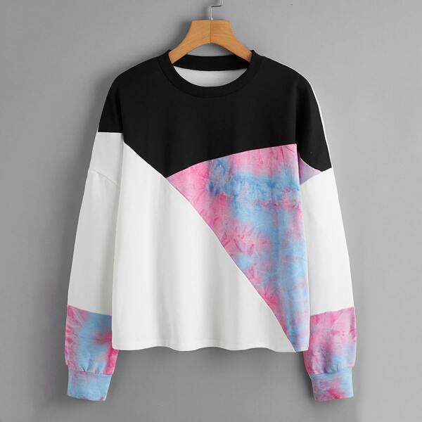 

Tie Dye Spliced Drop Shoulder Sweatshirt, Multicolor
