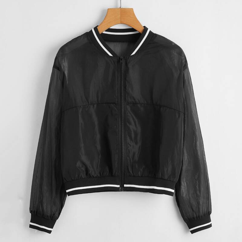 

Zip Up Windbreaker Bomber Jacket, Black