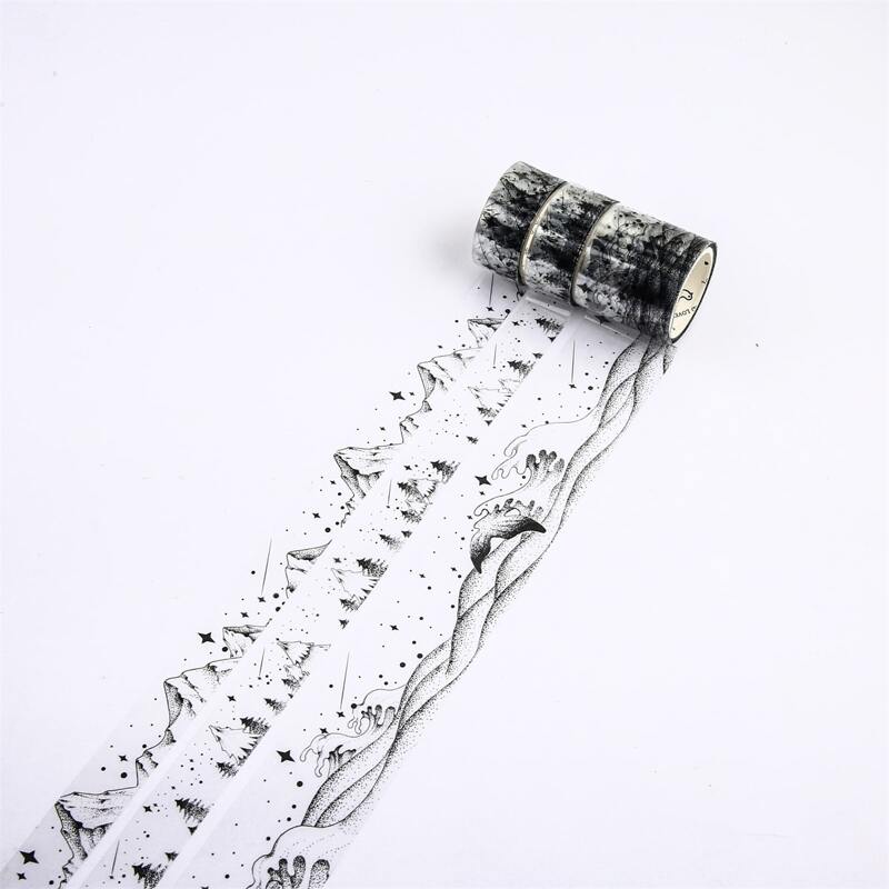 

3rolls Scenery Pattern Decorative Tape, Black