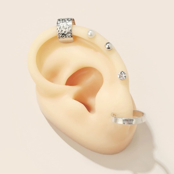 

5pcs Rhinestone & Faux Pearl Decor Earring, Silver