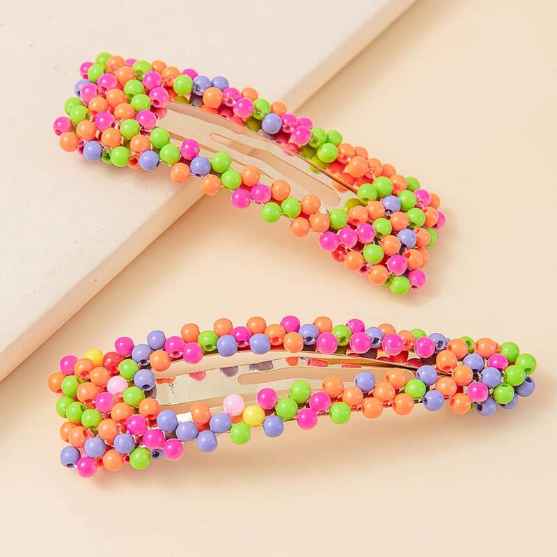 

2pcs Beaded Hair Clip, Multicolor