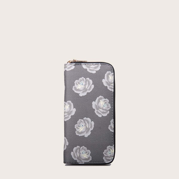 

Flower Print Purse, Dark grey