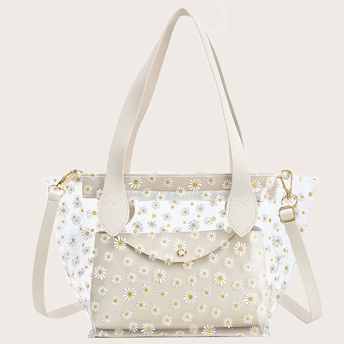 

Daisy Clear Bag & Inner Pouch, Beige clear
