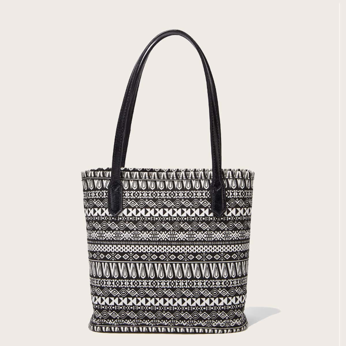 

Tribal Print Tote Bag, Black and white