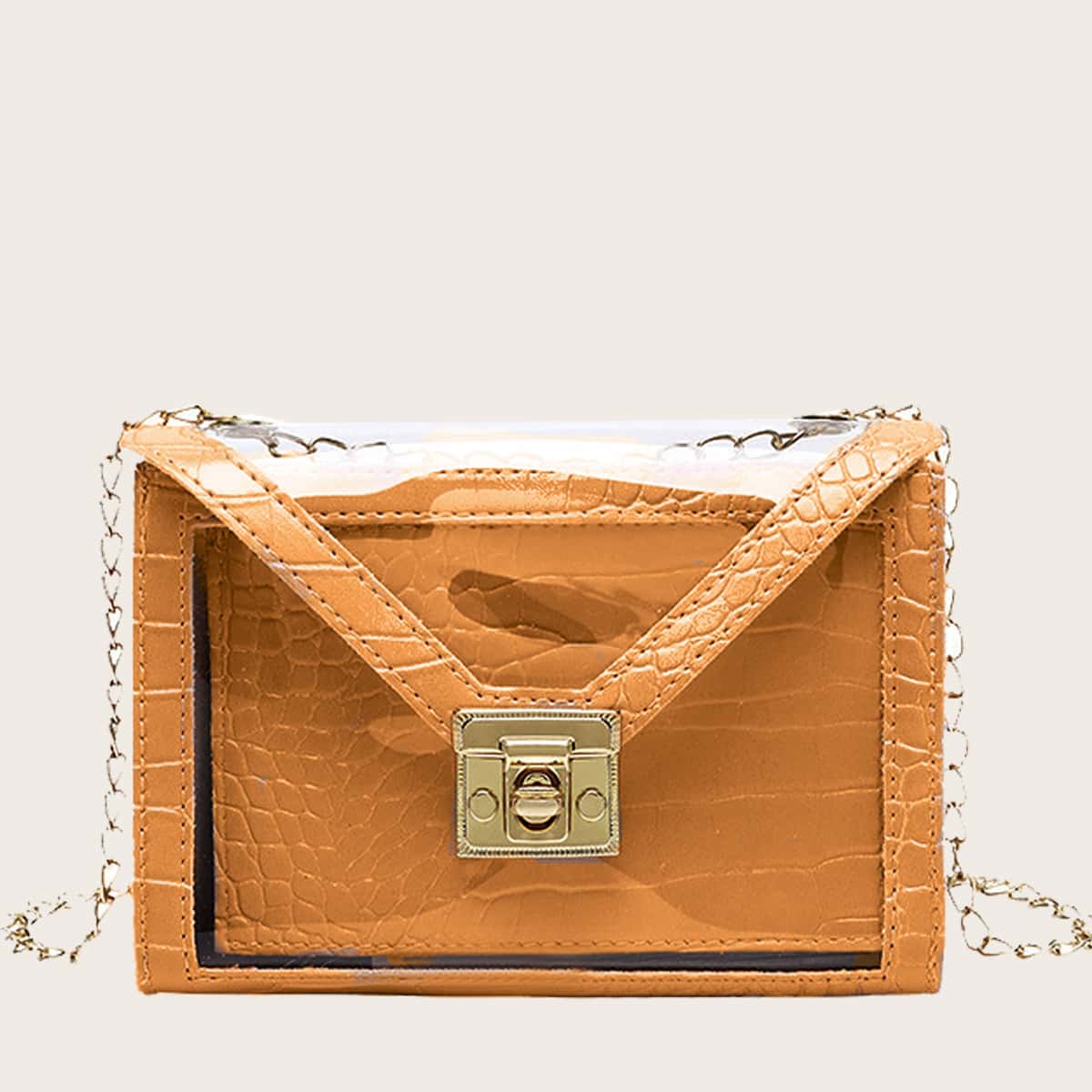 

Croc Embossed Clear Crossbody Bag, Mustard yellow
