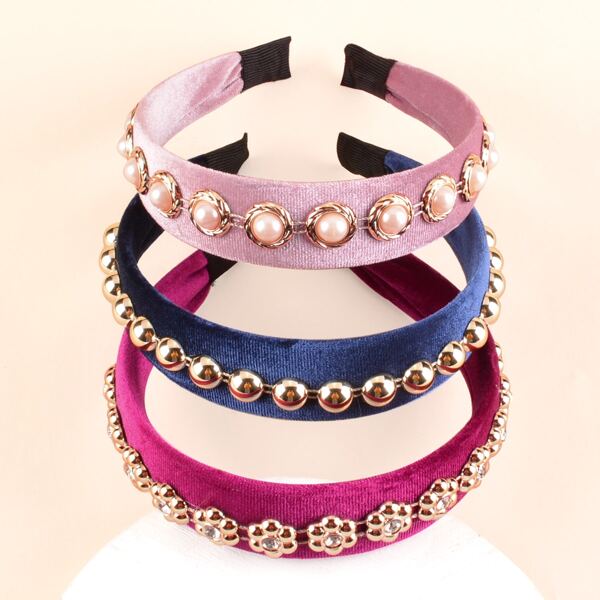 

3pcs Metal Ball Decor Hair Hoop, Multicolor