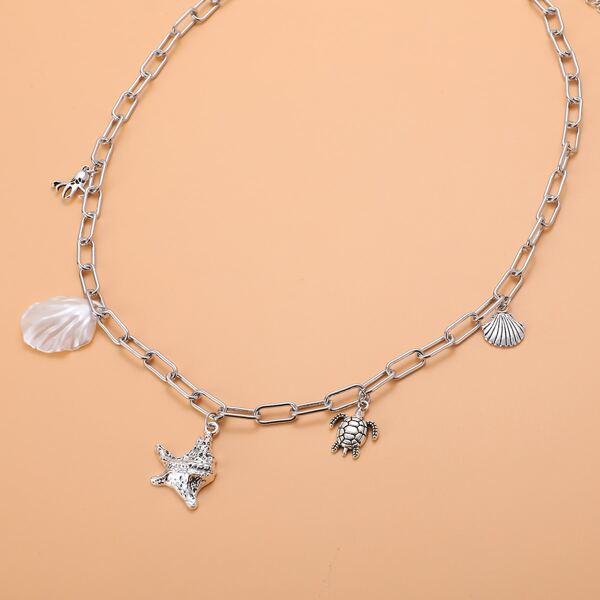 

Shell Charm Chain Necklace, Silver