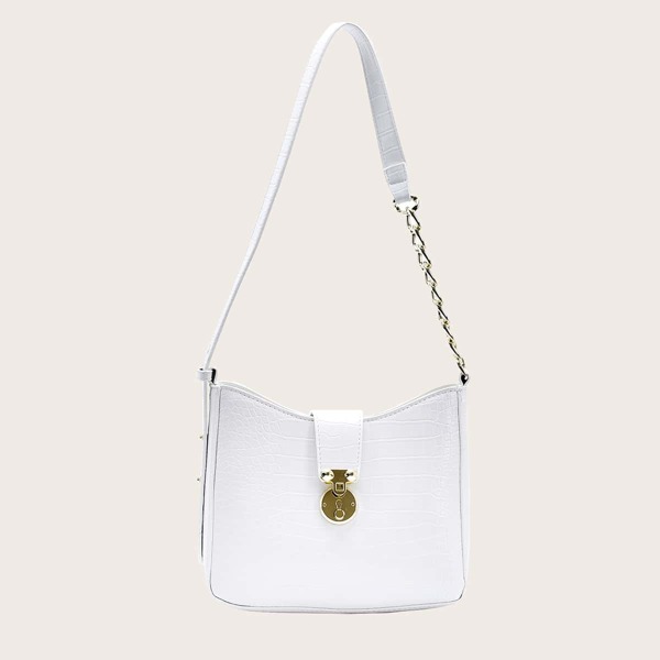 

Croc Embossed Shoulder Bag, White