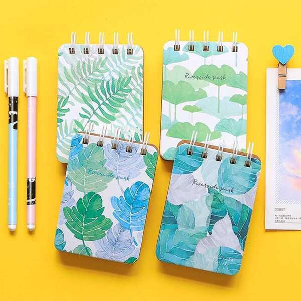 

1pc Leaf Print Cover Random Coil Notebook, Multicolor