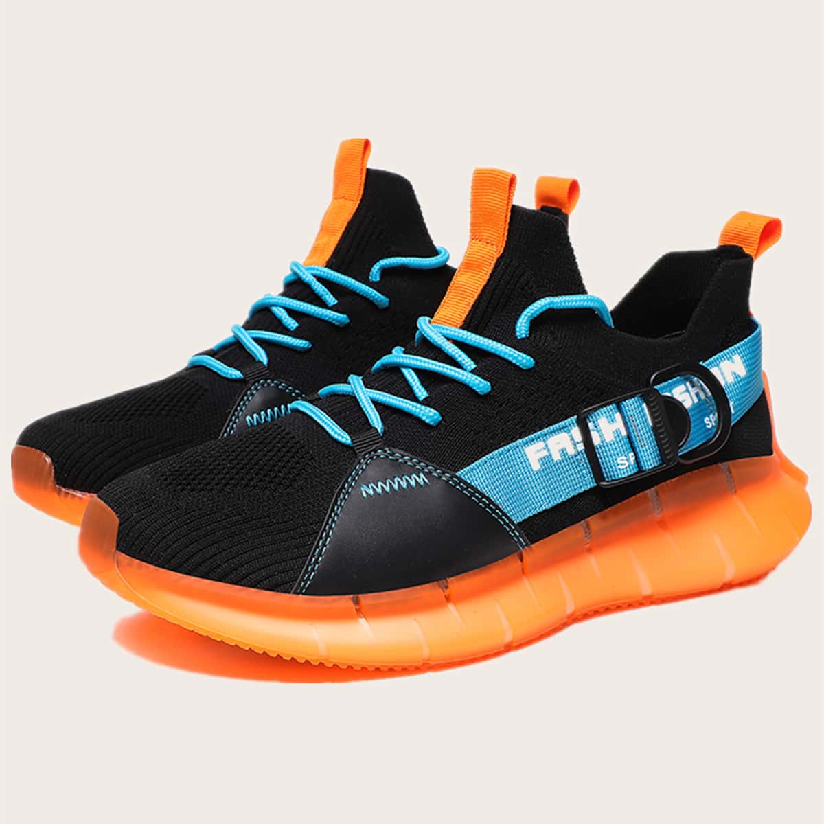 

Guys Lace Up Decor Letter Graphic Knit Sneakers, Black